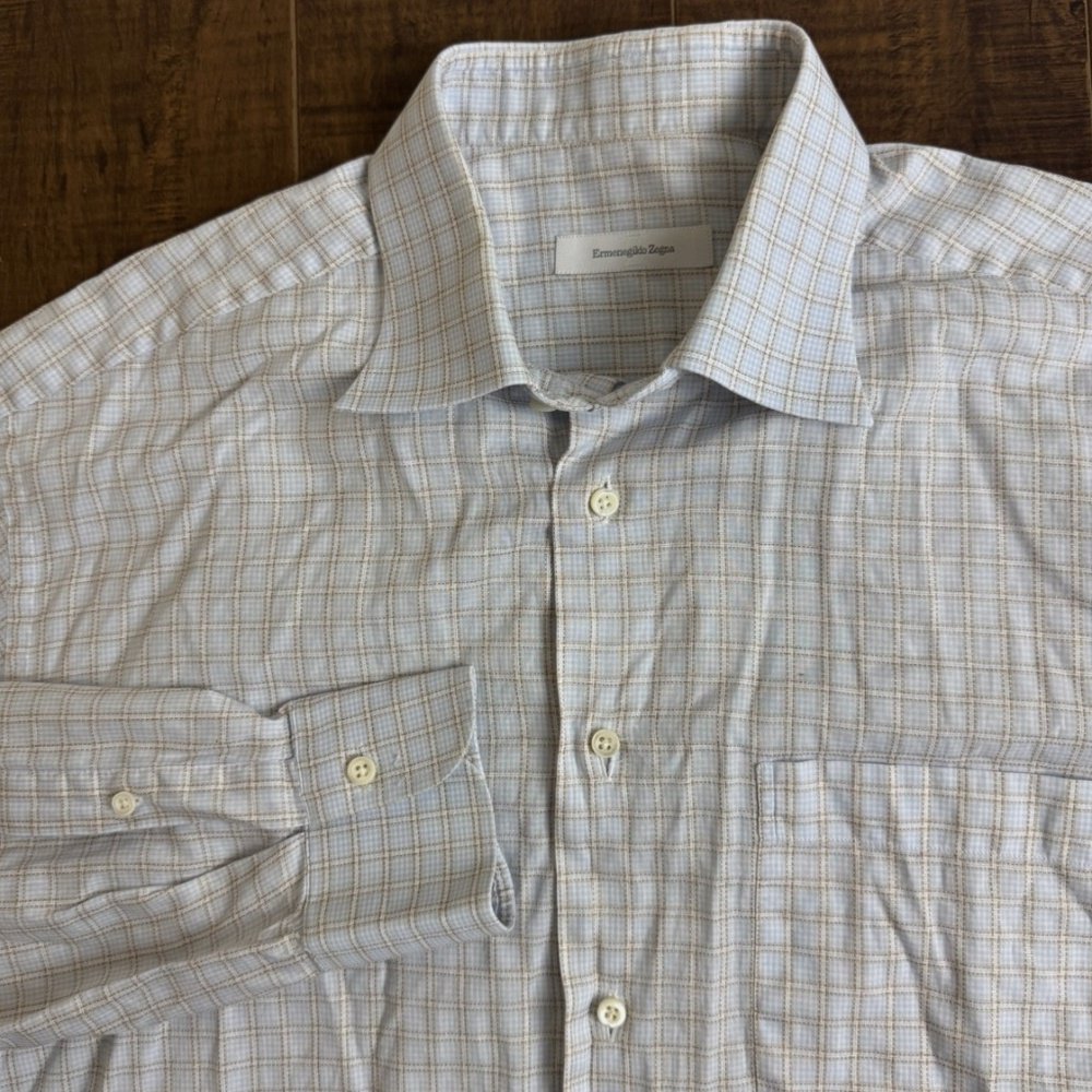ERMENEGILDO ZEGNA PORTOFINO COMFORT MENS PLAID BUTTON DOWN SHIRT 41/16 LARGE